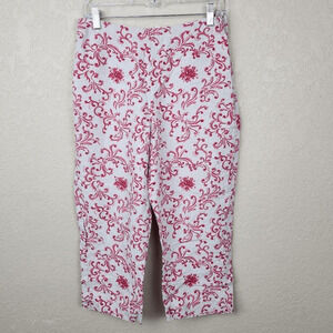 Talbots Vintage Red Scroll Print Irish Linen Casual Pants 12 PETITE (2960)